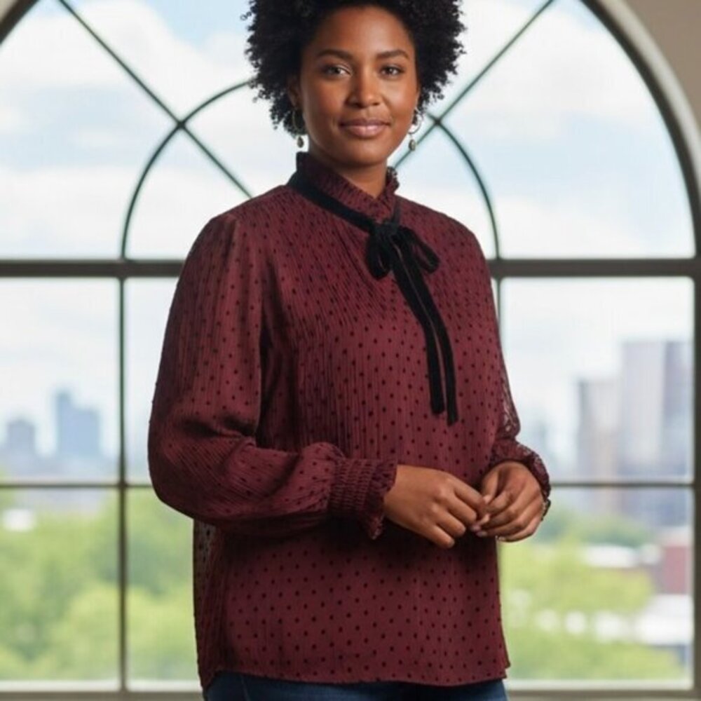 Max Studios Long Sleeve Blouse Women’s Sz Large‎ Burgundy Top